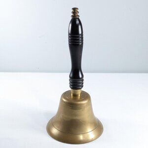 Large 11.5" vintage brass hand bell with wooden handle, brass wedding bells,
